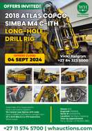 Featured Photo1 - OFFERS INVITED: 2018 Epiroc Simba M4 C-ITH Drill Rig with new rods, bits & hammers.